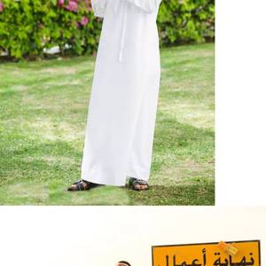 Solid color round-neck robe paired with a three-piece anti-static breathable ethnic-style set for Ramadan - Product Image 1