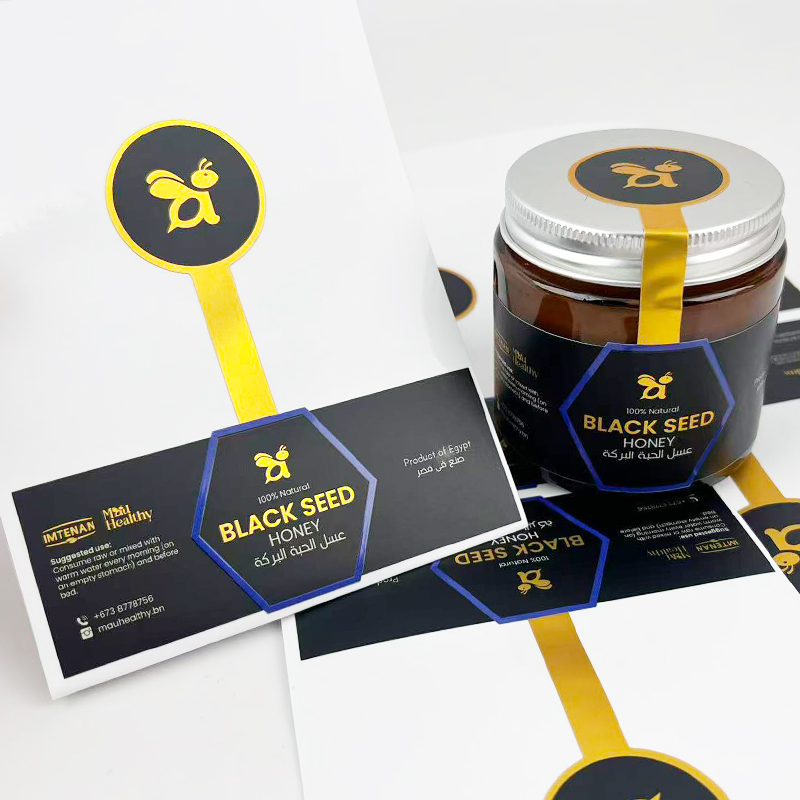 Custom Printing Product Packaging Label Waterproof Vinyl Logo Food Honey Jar Bottle Adhesive Labels Sticker