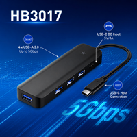 Hub USB-C 5-en-1 en gros avec puce GL3510, 5 Gbit/s, alimenté, répartiteur USB 3.0 à 4 ports, adaptateur Type-C vers USB-A avec alimentation CC pour ordinateur portable