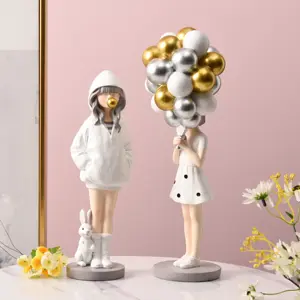 Masa dekorasyon reçine Anime kız heykelcik pembe sevimli Girlish stil ciklet doğum günü hediyesi