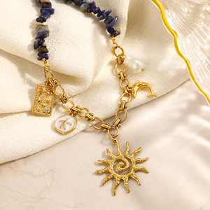 Collar de Acero Inoxidable con Cuentas, Chapado en Oro, con Dijes de Estrella de Mar y Delfín, Estilo Vacacional, Joyería para Fiestas XL32135 - Product Image 3