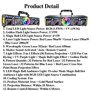 9 pezzi a soli $437,55 RGB+UV con 1 anno di garanzia, luci da discoteca, laser, stroboscopio, magic ball LED, luci da DJ per feste e KTV. - Product Image 5
