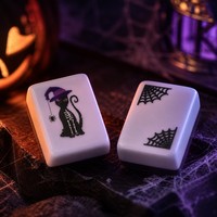Ensemble de Mahjong d'horreur moderne pour la saison effrayante, Tuoteur de l'âme et Joker, Tuiles de Mahjong américaines en acrylique noir de luxe, Édition limitée Halloween