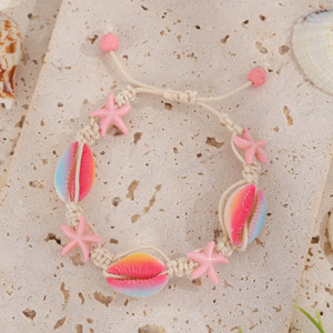 Gelang Makrame Kerang Cowrie dengan Liontin Bintang Laut dan Desain Bintang, Simpul Geser yang Dapat Disesuaikan, Perhiasan Pantai, Hadiah - Product Image 3