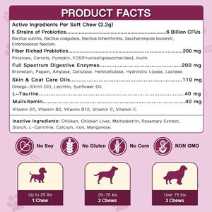 Golosinas Masticables para el Cuidado de Mascotas, 60 Unidades, Marca Blanca, Salud Digestiva Intestinal, Suplementos Nutricionales Prebióticos y Probióticos para Perros - Product Image 5