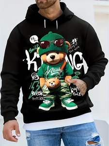 Felpa con Cappuccio Oversize da <span class=keywords><strong>Uomo</strong></span>, Manica Lunga, Design 3D con Orso Cartoon, in Fibra di Bambù, Asciugatura Rapida, Antivento, per l'Autunno - Product Image 2