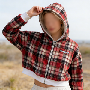 Felpa con cappuccio semplice Casual con cerniera <span class=keywords><strong>a</strong></span> doppia faccia retrò personalizzata felpa reversibile con Zip larga da donna - Product Image 1