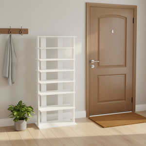 Zapatero Vertical de 7 Niveles, Plástico Blanco, Independiente, Organizador de Almacenamiento para la Entrada, Diseño Moderno y Minimalista, Mueble para Sala de Estar - Product Image 2