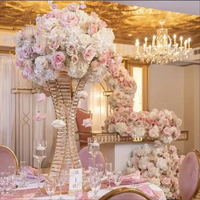 Élégant Vase Support de Fleurs en Métal Doré Transparent NOUVEAU, Centres de Table de Mariage pour Décoration Maison et Fournitures Fête, Emballage Boîte