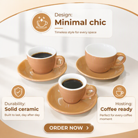 Ensemble de tasses et soucoupes à café contemporaines en céramique et porcelaine, personnalisables, 65/150/200 ml, marron beige, intérieur blanc, parois épaisses, en stock, Guangdong