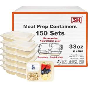 Recipientes para preparar comidas con 3 compartimentos [paquete de 150, 33 oz] con tapas, reutilizables, recipientes para llevar comida, aptos para microondas/lavavajillas/congelador - Product Image 3