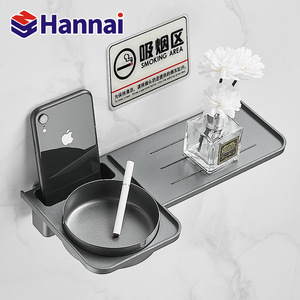 Cendrier mural Hannai avec support pour téléphone, organiseur de fumeurs en métal pour salle de bain et chambre - Product Image 1