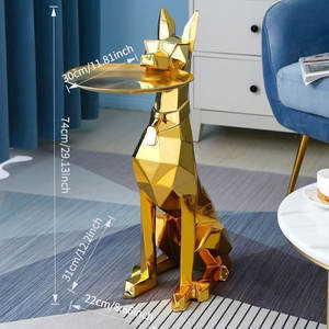 Decoración de Piso para Interiores del Hogar, Bandeja Geométrica Abstracta de Resina Dorada con Figura de Perro <span class=keywords><strong>Dobermann</strong></span>, Estatua de Resina, Adornos, Escultura - Product Image 1