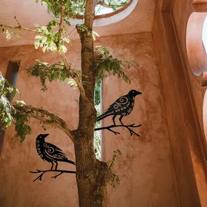 1PC, décoration de jardin en métal corbeau sur arbre de fer d'art, arbre de fer d'art inséré dans le jardin ou la cour