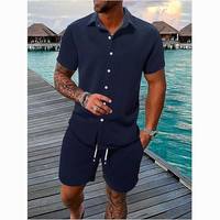 Ensemble 2 pièces pour homme avec logo personnalisé, chemise boutonnée en tricot gaufré et short