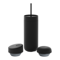 Gobelet isotherme en acier inoxydable bleu ciel de 16 oz, avec revêtement en poudre, pour les voyages, avec 3 couvercles, pour le café, le thé, les boissons froides
