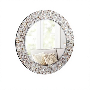 Miroir de salle de bain rond minimaliste en coquille de capiz, éco-responsable, à épaisseur personnalisable, fixation murale, décoration – Glovimex, produit phare - Product Image 1