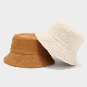 Wholesale 2024 Autumn Winter Fashion Trendy Women Men Suede Fleece Reversible Bucket <b>Hat</b> - Product Image 2