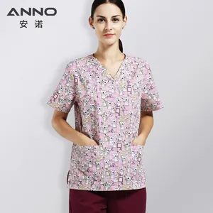 Conjunto de estampas extravagantes de algodão, uniforme de impressões para enfermeira/túnica em 65% poliéster, 35% algodão para fabricação feminina