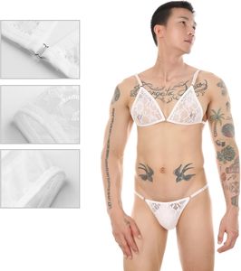 Ensemble de lingerie érotique pour <span class=keywords><strong>homme</strong></span>, culotte sissy, <span class=keywords><strong>bustier</strong></span> gay, bikini sexy en dentelle, taille basse, col halter, triangle classique, dos nu - Product Image 4