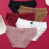 Celana Dalam Wanita Model ODM Baru, Rajutan Kustom Katun/Nilon Jacquard Jepang, Pinggang Sedang, Tipis, Polos, Aksen Pita, Bernapas, Tanpa Jahitan, Elastis
