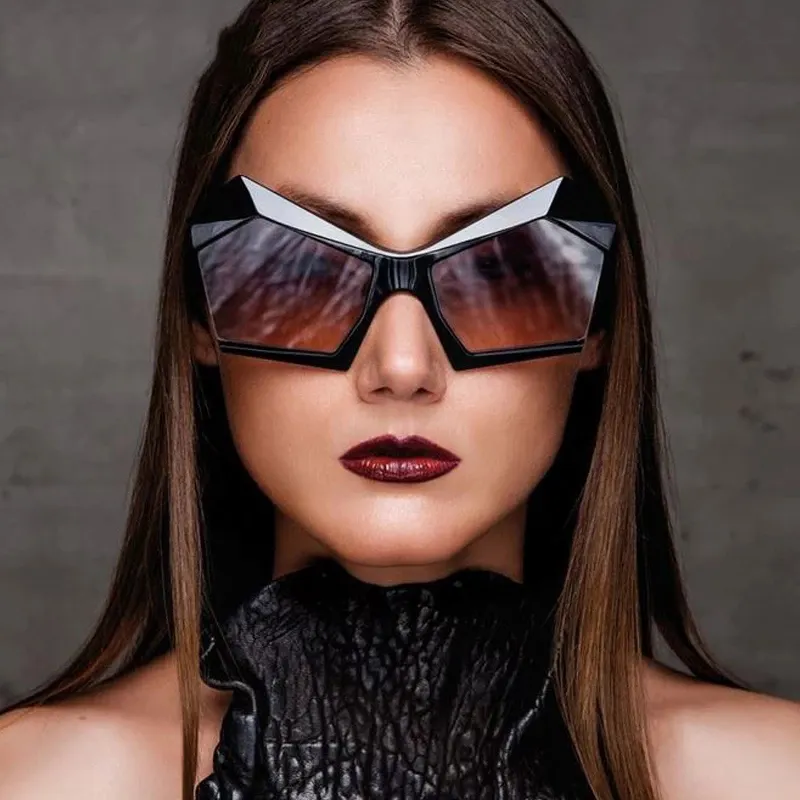 Fashion Oversized Punk Sunglasses New Women Men Irregular Cat Eye Sun Glasses Female Brand Designer Wrap Eyeglasses UV400 Oculos