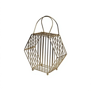 Modern Luxury <b>Gift</b> Hamper Storage <b>Basket</b> Handcrafted Metal Iron Wire <b>Gift</b> <b>Basket</b> With Handles Gold Finish Wedding Gifting Decor - Product Image 1
