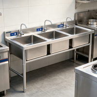 Évier double en acier inoxydable 304 commercial, sur mesure, avec pieds réglables en hauteur, autoportant, finition polie, pour cuisine