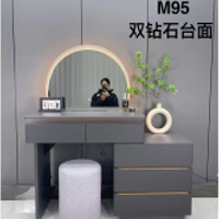 Miroir LED semi-circulaire minimaliste moderne avec meuble de rangement, ensemble coiffeuse avec plateau en cristal, vente en gros