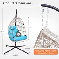 Fauteuil inclinable d'extérieur résistant aux intempéries, siège individuel, coussin bleu doux, chaise suspendue pliable en rotin pour jardin