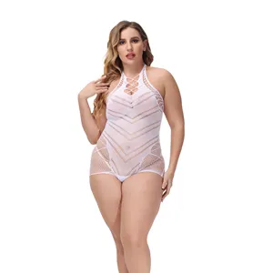 Wholesale Sexy Women Plus Size White Fishnet Bodysuit Bodystocking