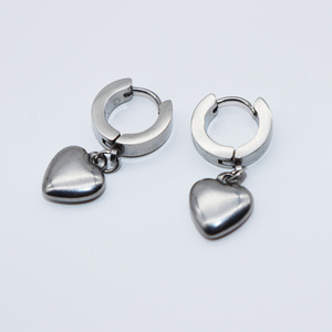 Huggie Earrings Heart Pendant Zinc Alloy Black Studs For Women Men Fashion Jewelry - Product Image 3