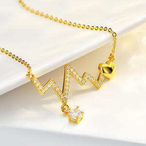 14K chapado en oro amarillo original diamante prueba pasado corte brillante 0,5 quilates D Color moissanite onda Ecg corazón colgante collar - Product Image 5