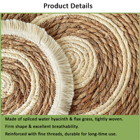 Set de table rond bohème en herbe naturelle tressée à la main avec pompons, résistant à la chaleur, avec franges, multi-usages comme dessous de verre et support de pot