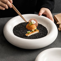 Assiette isolante en porcelaine à double couche, circulaire, ondulée, écologique, moderne, minimaliste, vaisselle pour la restauration rapide