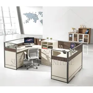 طاولة كمبيوتر كتابة عالية الجودة بتصميم داخلي حجيرة مركز الاتصالات القابلة للتفكيك مقسمة لمكتب يعمل لشخصين