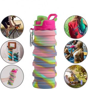 Collapsible Water Bottles Silicone Foldable Travel Water Bottle Collapsible Sports <b>Cup</b> Water Bottle with Carabiner - Product Image 6