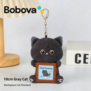 Lindo Llavero de Peluche de Gato Gris, Decoración de Escritorio con Tarjetas Intercambiables, Juguete Relajante Antiestrés, Regalo de Cumpleaños para Niños - Product Image 1