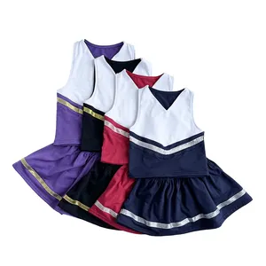 Großhandel Mädchen Cheerleader Kleid Baumwoll stoff Cheerleading Uniformen 2 Stück Sets für Kinder und Jugendliche
