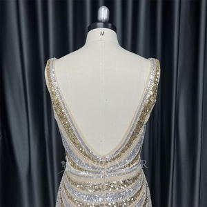 فستان سهرة فاخر ذهبي مزين بالخرز على شكل حورية البحر مع شق طراز Hx121 - Product Image 6