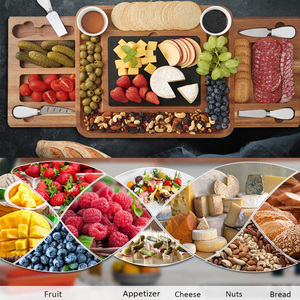 Plateau <span class=keywords><strong>de</strong></span> service rustique en bois d'acacia avec tiroir magnétique, double face, plateau en <span class=keywords><strong>marbre</strong></span> et couteau à fromage, idéal pour les fêtes - Product Image 5