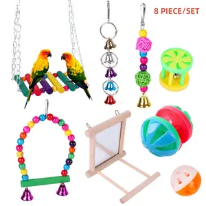 Venda quente De Madeira Pássaro Pendurado Brinquedos Bird Chew Brinquedos Pet Bird Cage Hammock Swing Toy