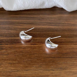 S925 Sterling <b>Silver</b> Crescent <b>Stud</b> Earrings For Women Minimalist Moon Shape Everyday Wear Fine Jewelry - Product Image 3