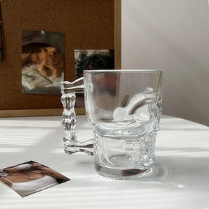 卸売りトレンドのスカルヘッド500ml鉛フリーガラス重壁ウイスキービールコーヒーグラスカップマグハンドル付き - Product Image 2