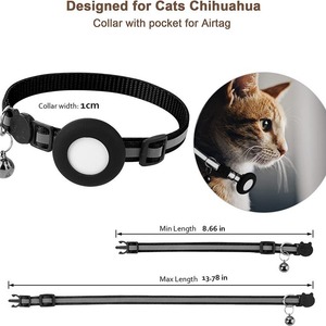 KingHon Adjustable Airtag Tracker Protective Case Cat Collars Air <b>Tag</b> Holder Anti-loss Reflective Kitten Collar Belt With Bell - Product Image 3