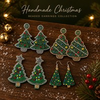 Boucles d'oreilles mini sapin de Noël perlées, mignonnes, petites, bijoux de Noël, cadeaux de fête d'hiver pour femmes