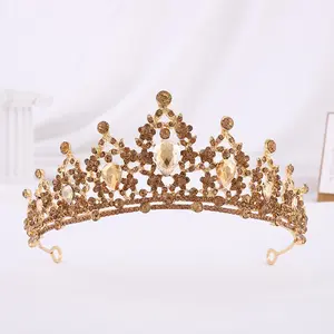 Lüks kadın barok parlak kristal taç alaşım Rhinestone kraliçe prenses düğün Tiaras aksesuarları