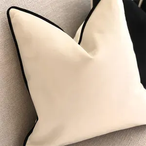 Wholesale High Quality Custom Size Throw Pillow Cover With Piping Black And White Soft Velvet Cushion Cover