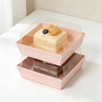 Boîte en papier rose jetable pour l'emballage alimentaire, boîte à charcuterie pour sushi, sandwich, gâteau, tarte aux œufs, papier kraft avec couvercle transparent