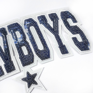 Toppa Termoadesiva Grande con Paillettes e <span class=keywords><strong>Ricamo</strong></span> Blu Navy, Stile Cowboys, Distintivo Lettera Varsity, per Retro Giacca Sportiva Gameday - Product Image 6
